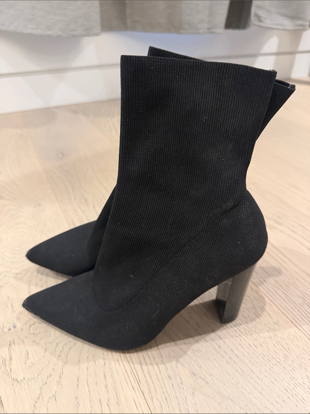 ASOS Black Pointed Sock Booties with Block Heel